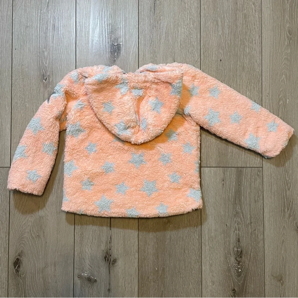 Steve Madden Toddler Girls' Faux Shearling Star Hoodie Jacket Cozy Pink Blue‎ 4T